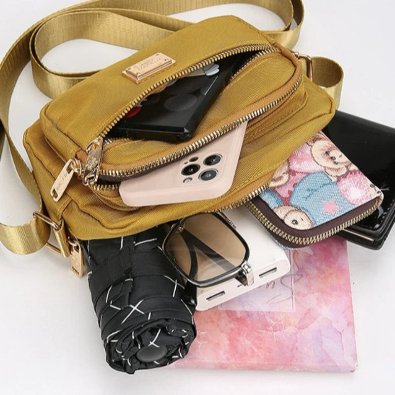 Portable Commuter Small Square Shoulder Bag Multi-layer Storage Business Bag Simple and Durable Oxford Cloth Crossbody Bag