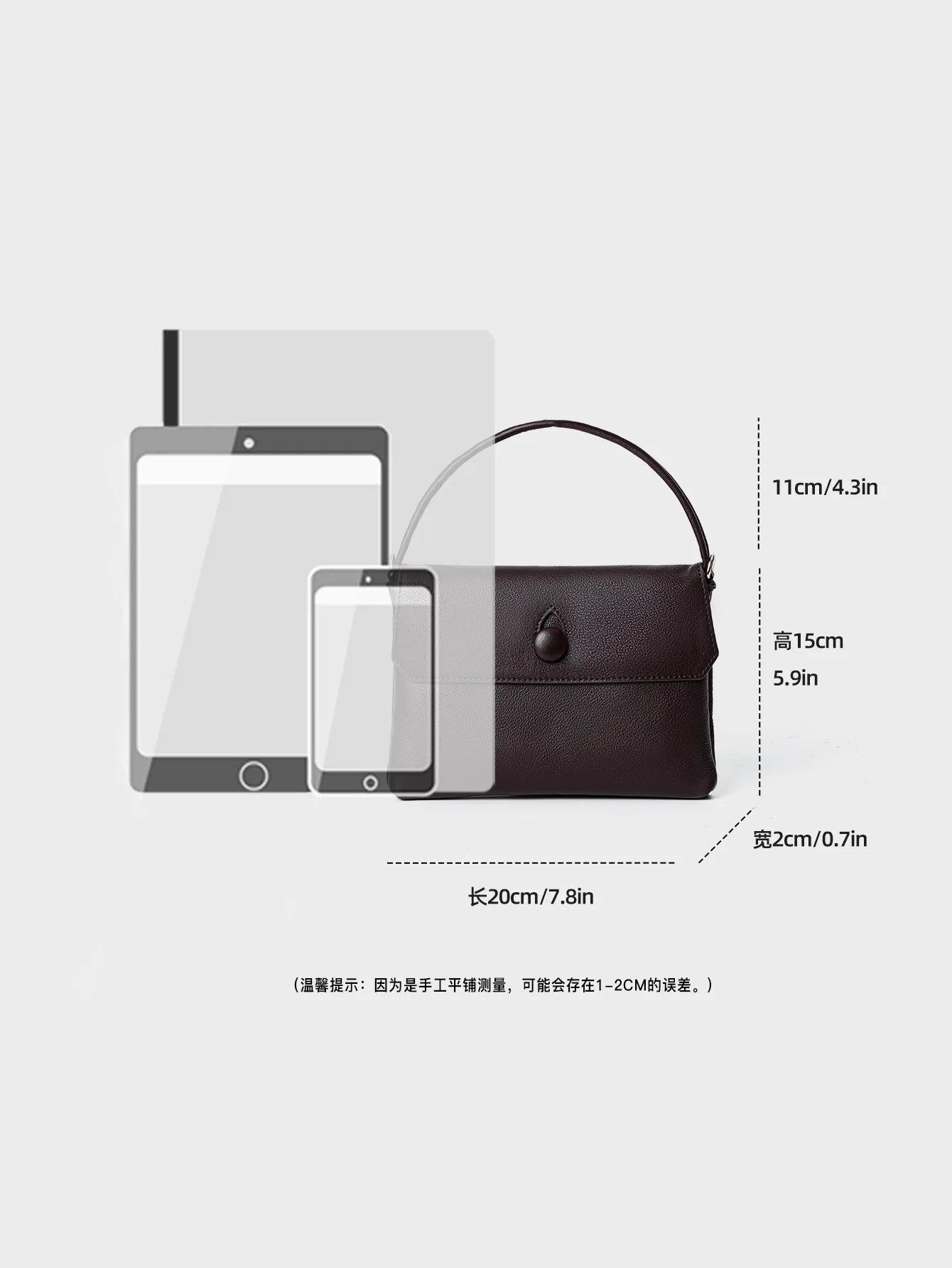 Genuine Leather Button Bag Small Cowhide Handbag Shoulder Bag for Mobile Phone