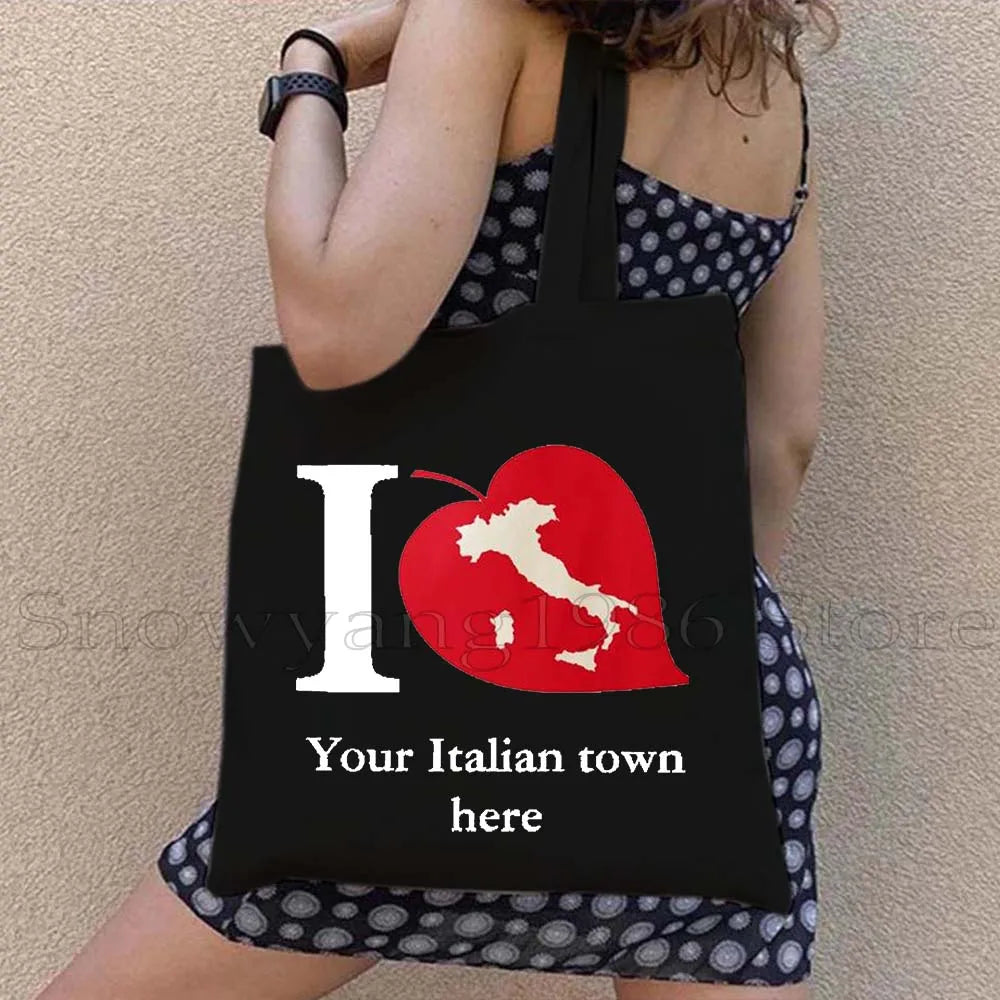 Funny Ciao Bella Saying Italy Flag Rome Colosseum Firenze Florence Panorama Italian Canvas Tote Bag Shopper Girl Casual Handbag