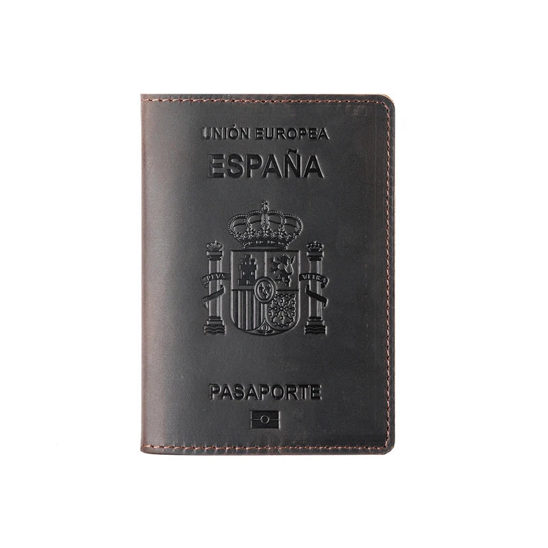 Spanish Passport Cover - Genuine Crazy Horse Leather, Durable Business Travel Wallet, Unisex RFID Blocking Funda Pasaporte