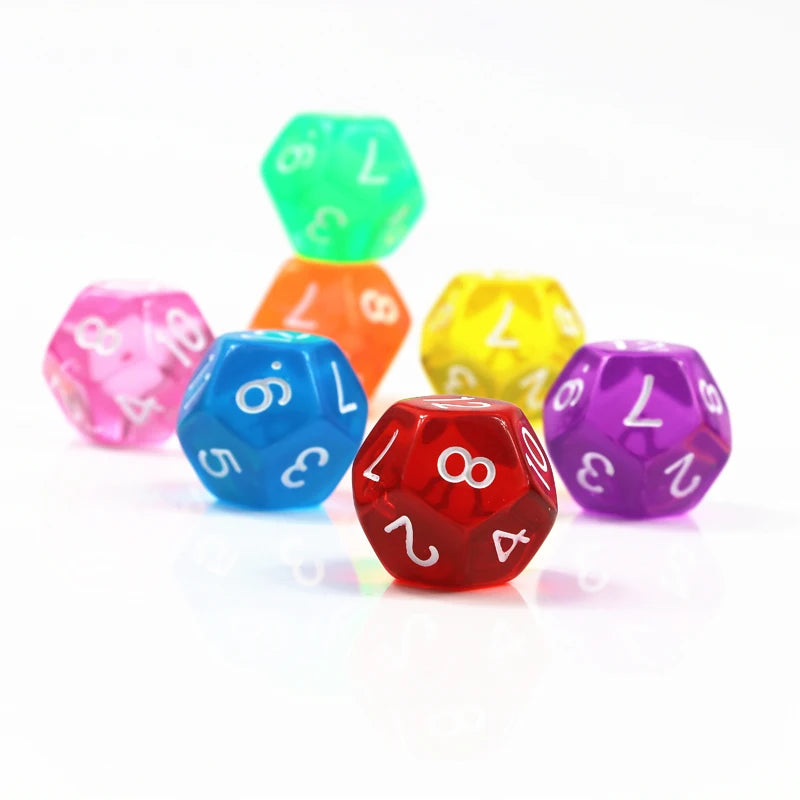 10Pcs 12 Sided Transparent Color Dice Set, Plastic D12 for Role Playing Board Games - Gaming Accessories