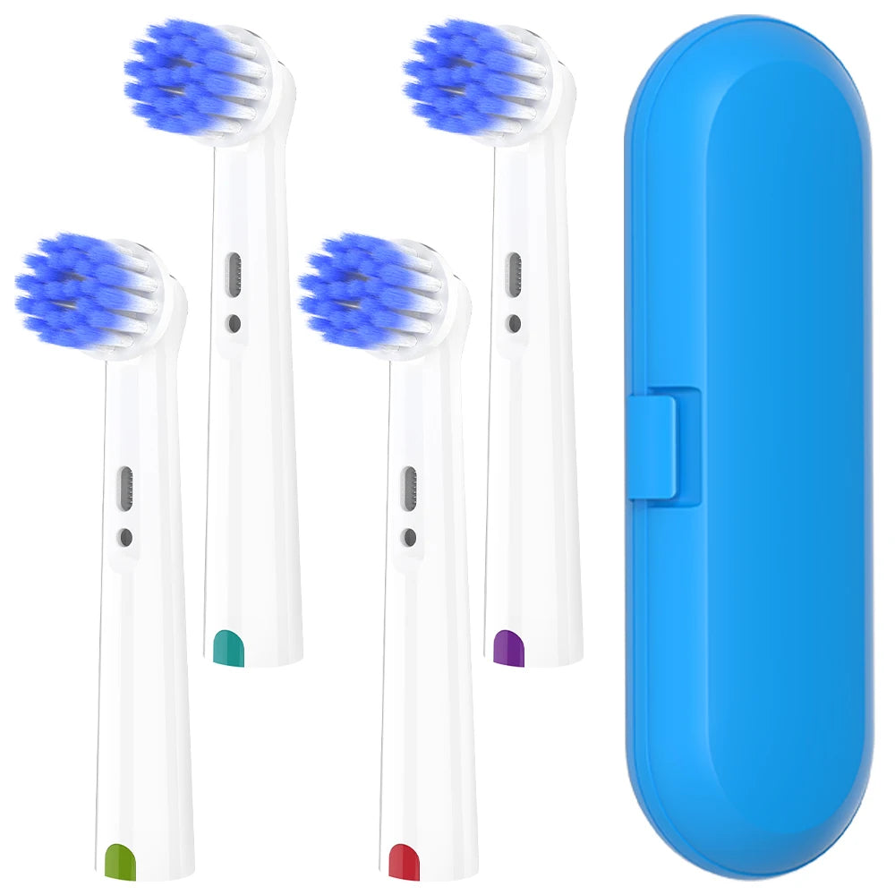 Electric Toothbrush Travel Container and 4x Ultra Soft Replacement Brush Heads, Compatible with Oral B Electric Toothbrush