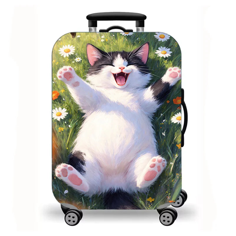 Luggage Cover, Cute Cat Kitten Floral Starry Night Print Stretch Suitcase Protector, Washable Anti-Scratch Travel Baggage Cover