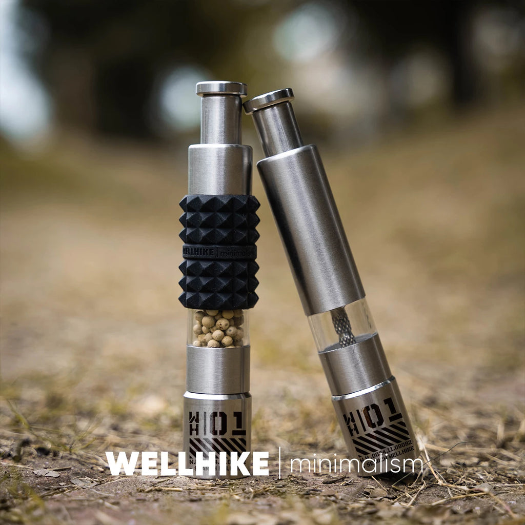 WELLHIKE Shock Wave Grinder - Stainless Steel Tactical Pepper & Sea Salt Manual Press Spice Shaker with GZ Silicone Sleeve