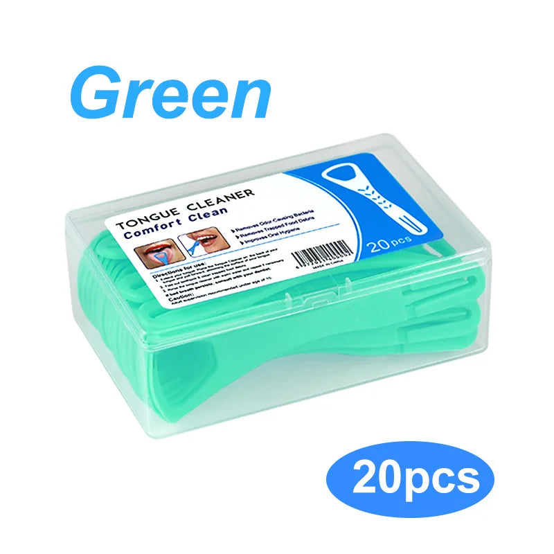 20pcs/box Tongue Scraper with Dental Picks Disposable Double Side Tongue Cleaning Tool Foldable Tongue Scraper Oral Hygiene Care