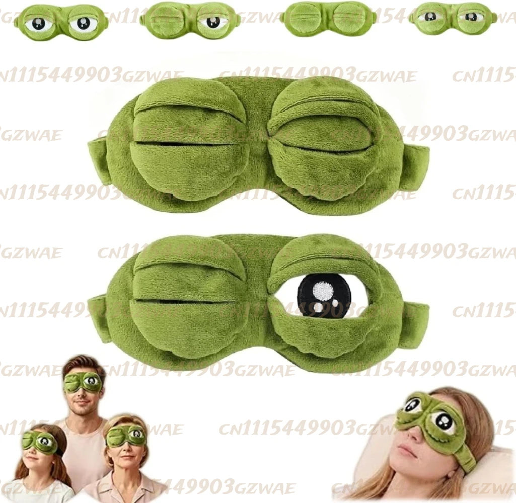 Frog Eye Mask for Sleeping, 3D Frog Sleep Mask with Adjustable Eyelids, Funny Plush Blackout Eye Mask, Soft Contoured Sleep Mask