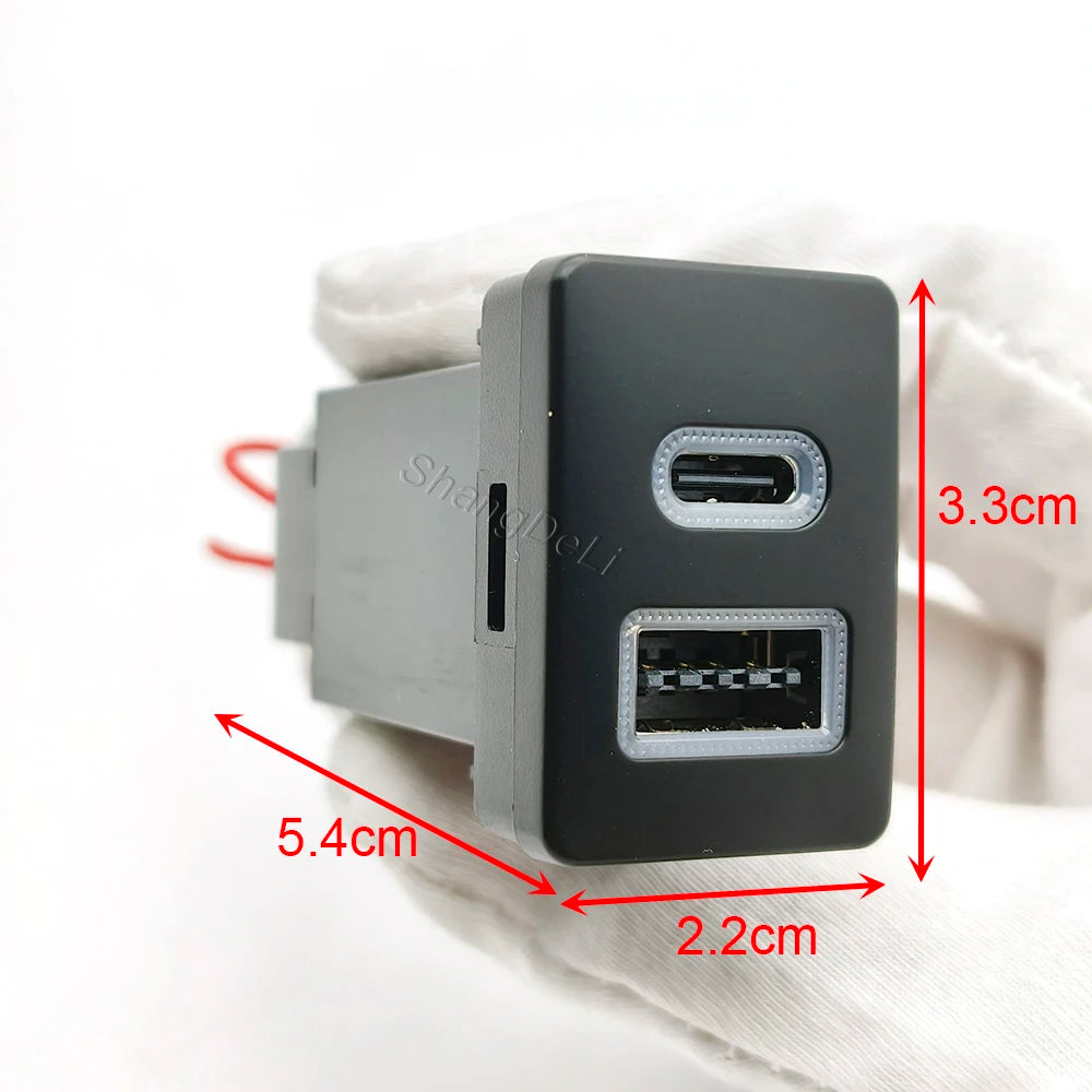 1PC Blue Led Light Car Dual Charger Socket QC3.0 USB Type-C PD Charging Outlet Power Adapter Phone For Toyota LC120 Prado
