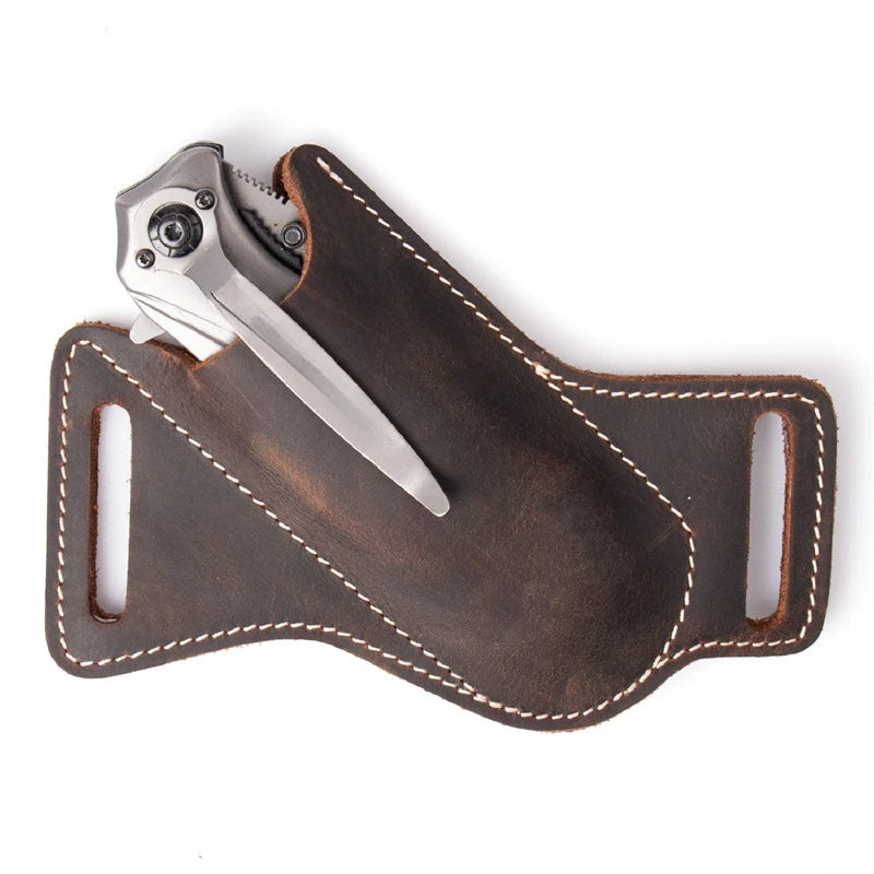1PC Leather Knives Sheaths EDC Folding Knives Carrier Survival Waist Belt Clip Bag Folding Knife Anti-scratch Leather Cover Pack
