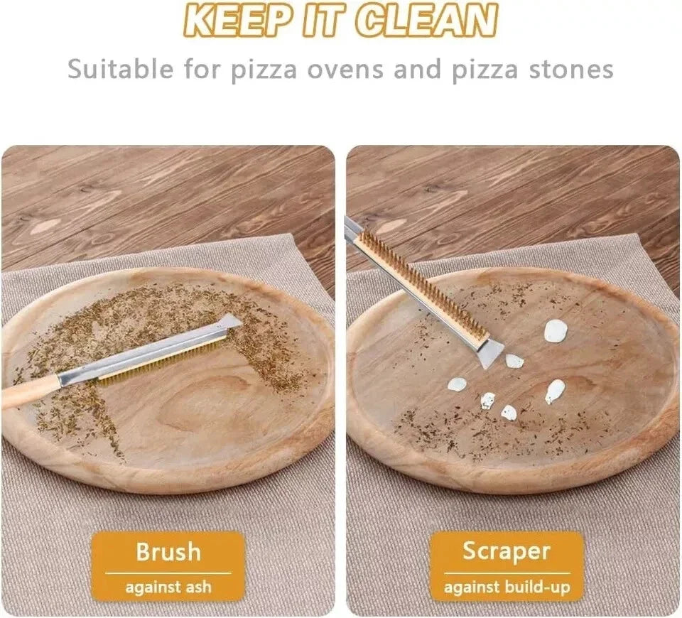 21/26 Inch Pizza Oven Brush with Scraper Brass Wire Pizza Stone Cleaning Brush for BBQ Grill Cleaning Outdoor Oven Accessories