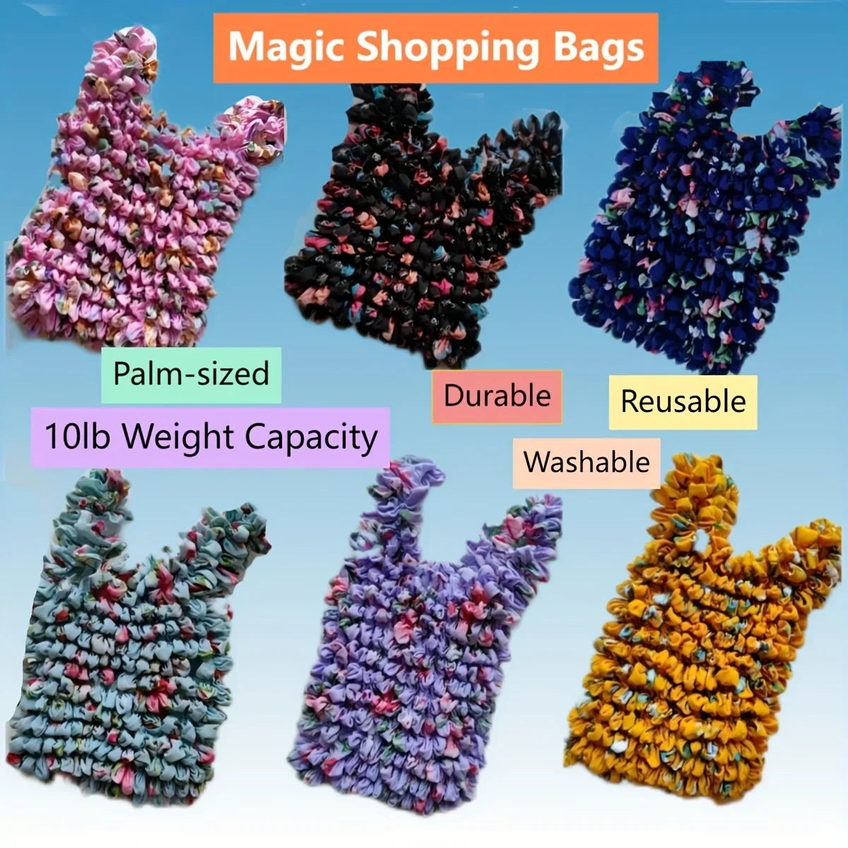 [Magic Stretch Bag] New Fashionable Magic Stretch Shopping Bag with Bubble Pleats, Multi-Functional and Machine Washable for Traveling and Daily Errands