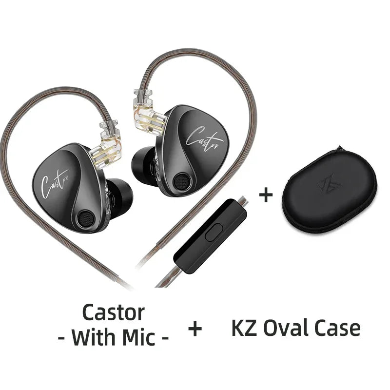 KZ Castor Wired Earbuds Improved Bass HiFi Earphone 2 Dynamic High-end Tunable Balanced Armature In-ear Headphone W/ Accessories