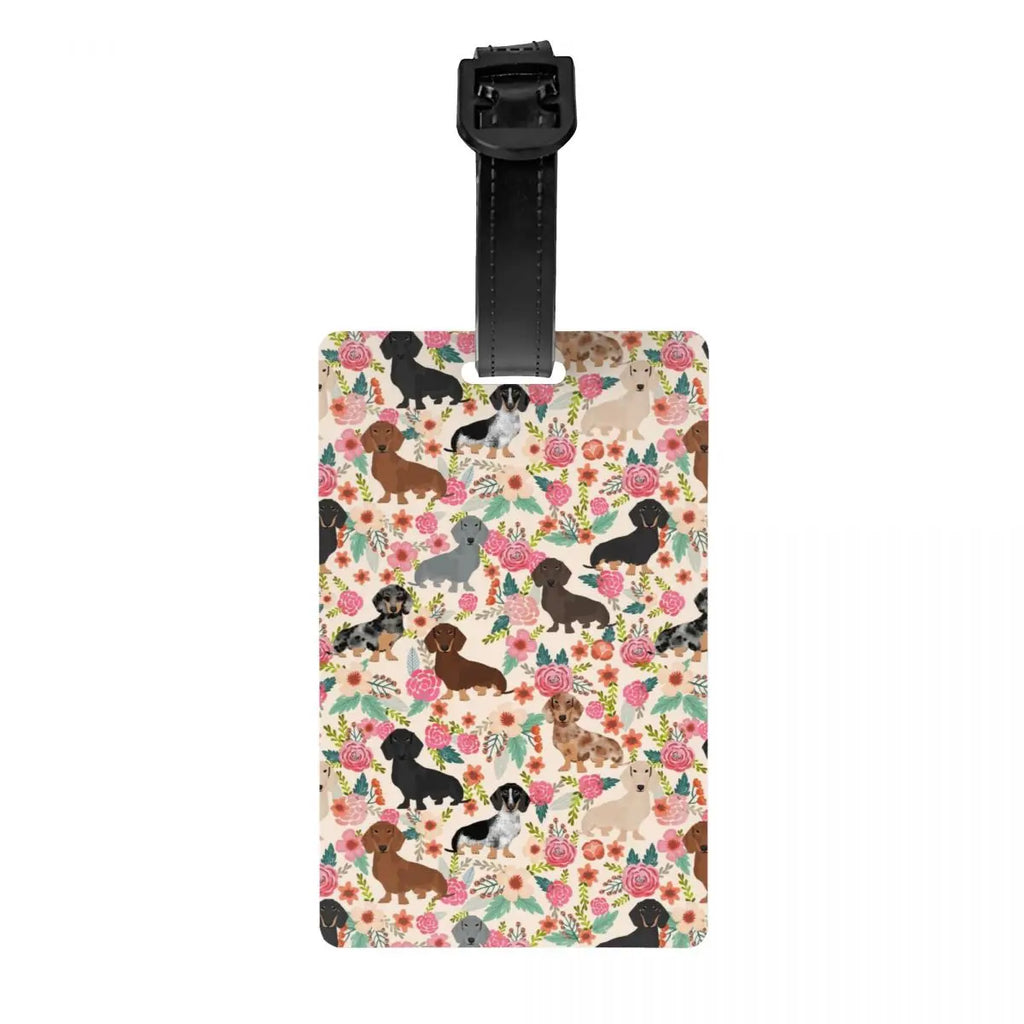 Custom Cute Dachshund Sausage Dog Luggage Tag With Name Card Puppy Animal Privacy Cover ID Label for Travel Bag Suitcase