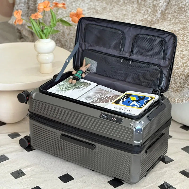 Expandable Large Size Travel Suitcase 32/34 inch Side Opening Large Deep Compartment Five-Wheel Luggage Thickened valise voyage