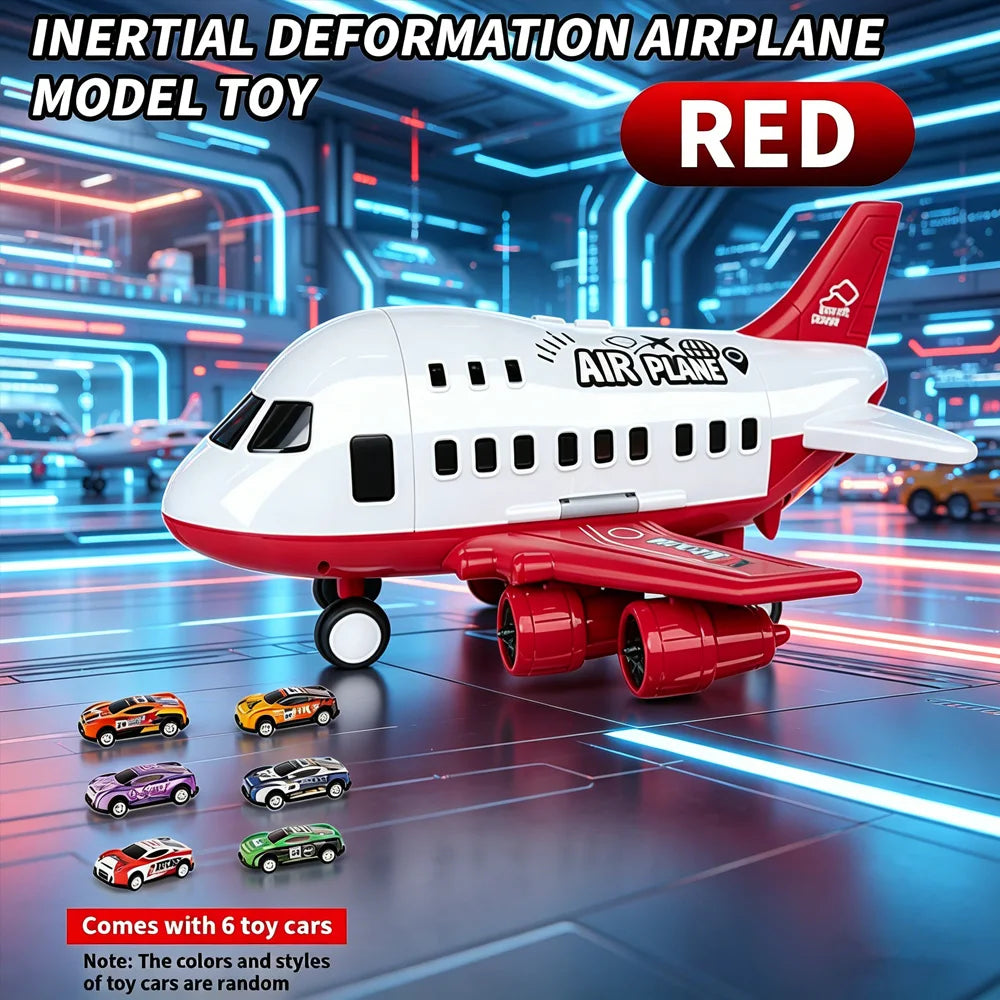 Large Size Inertia Airplane Toy Set With 6 Mini Cars, Passenger Plane Model, Kids Holiday Gift For Boys Girls