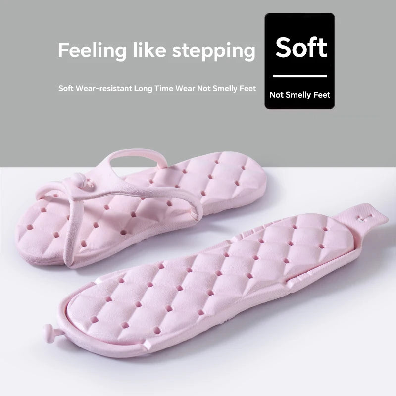 1Pair Solid Color Portable Folding Slippers Lightweight Nonslip Flip-flops ， Men Women Indoor Outdoor Beach Travel Trip Home Use