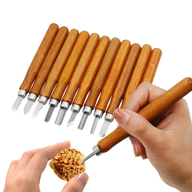 10/12 Piece Woodworking Carving Tools Set DIY Multifunctional Handmade Art Knife with Wooden Handle for Crafting