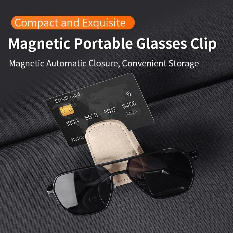 Multifunctional Car Eyeglass Clip, Automotive Glasses Holder, Leather Car Sun Visor Storage Box, Car Sunglasses Clip & Card Hold