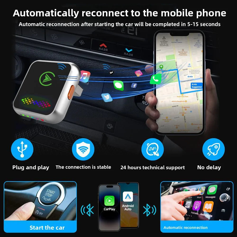 Wireless CarPlay Adapter 2026 Upgraded 2-in-1 Android Auto Wired to Wireless Plug and Play Fast Stable Dongle for iPhone Android