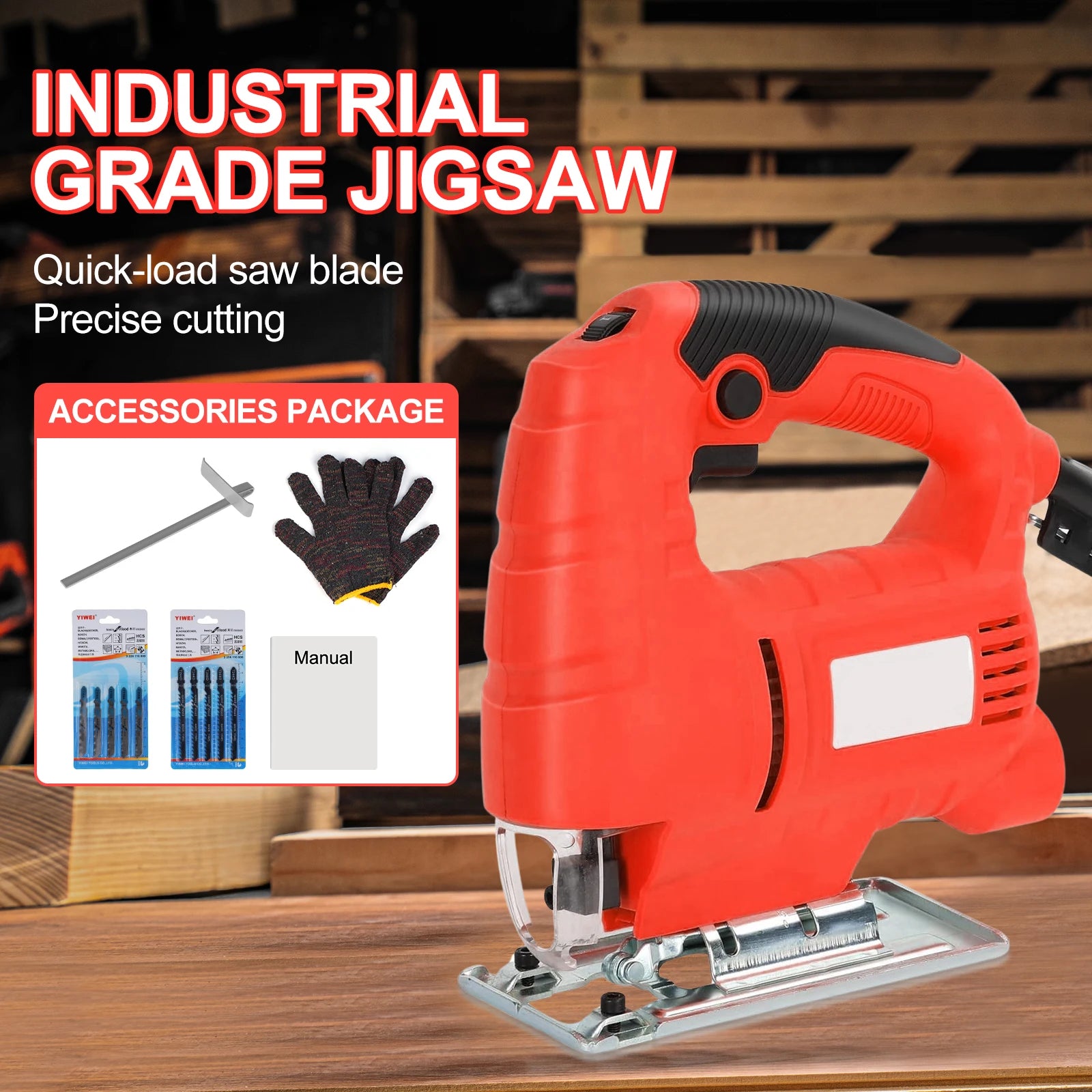 800W Jig Saw 6 Speed Adjustable Multifunctional Electric Jigsaw Woodworking Power Tool Enlarge the bottom plate US 110V