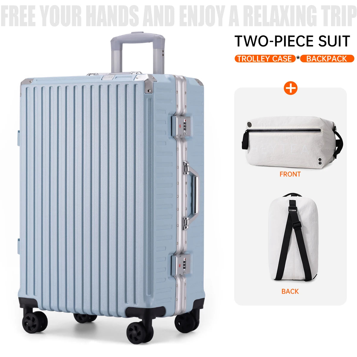 Large-Capacity Suitcase, Trolley Case, Carry-On Luggage, Sturdy and Durable, Suitable for Students, Unisex, Can Be Paired with a Multifunctional Backpack, Work Bag