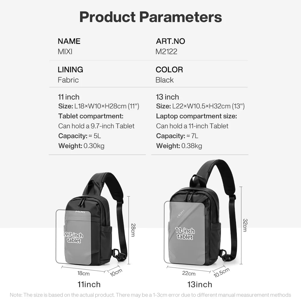 Mixi 11Inch Chest Bag Men One Shoulder Backpack Waterproof MultiFunctional Cycling Sports Travel Versatile Fashion M2122