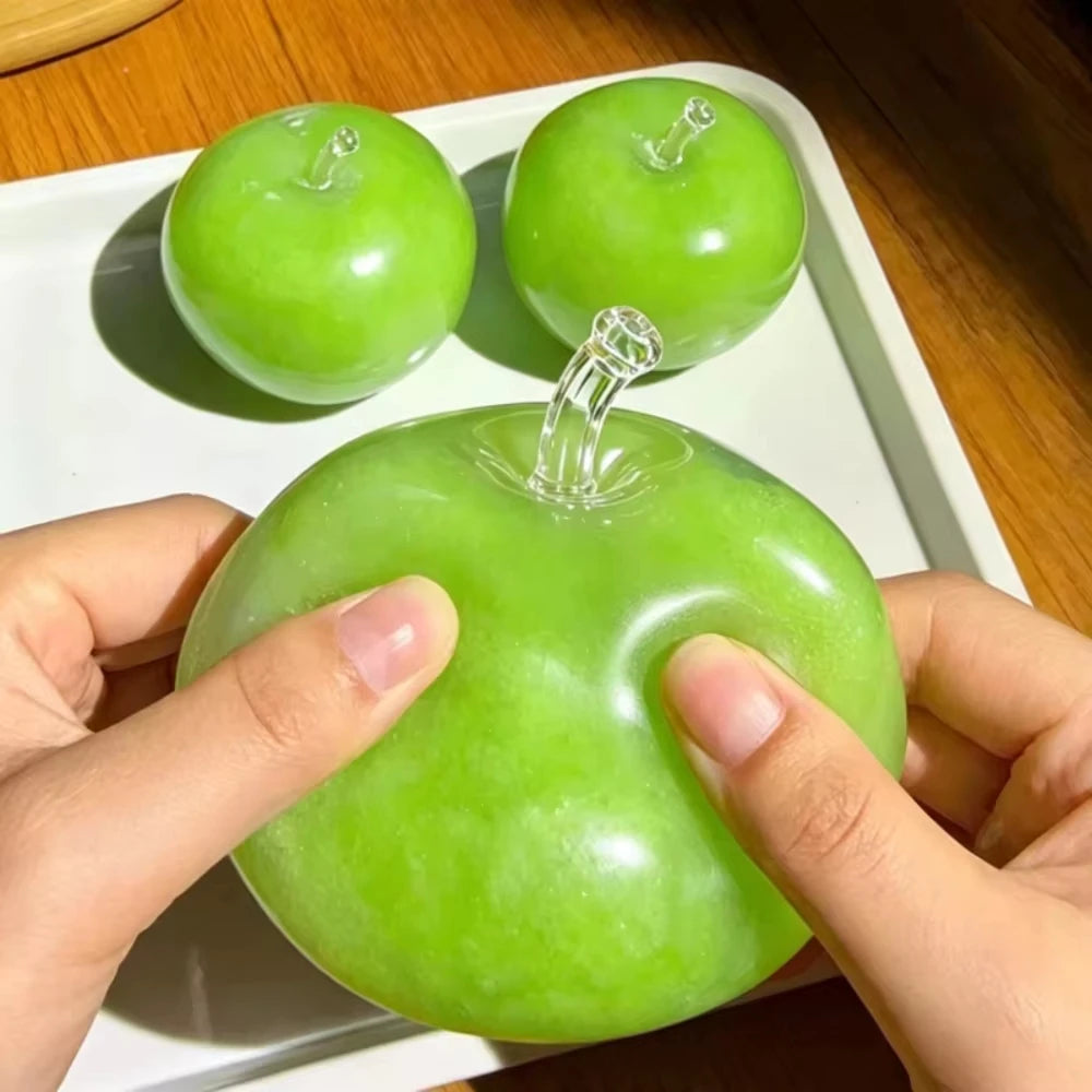 New Handmade Crispy Green Apple Squishy Stress Ball Crunchy Squeeze Fidget Toy Round Blocks ASMR Sensory Decompression for Adult