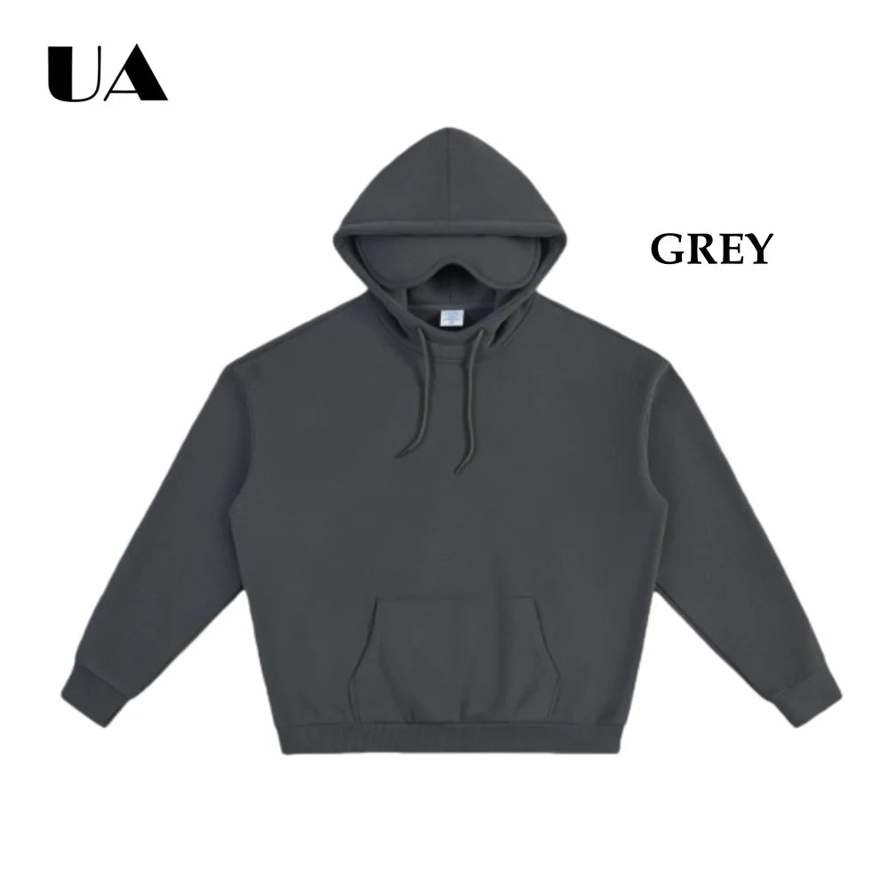 ULBYANRY 2026 Spring New Plush Hoodies with Eye Mask Trendy Hooded Sweathshirt Warm Cozy Commuting Unisex Loose Fit Sweatshirt