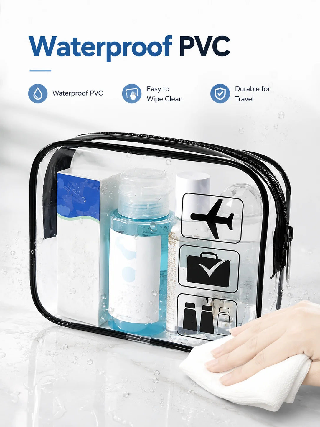 Clear TSA Travel Toiletry Bag Set, Waterproof PVC Cosmetic Organizer Pouch for Women Airport Vanity Storage