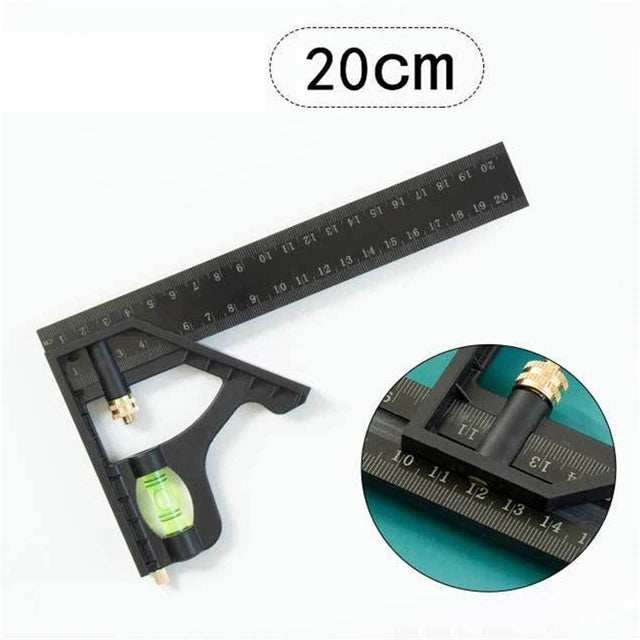 15cm/20cm Adjustable Combination Right Angle Ruler 45 / 90 Degree with Bubble Gauge Measuring Tools Levelling Instrument