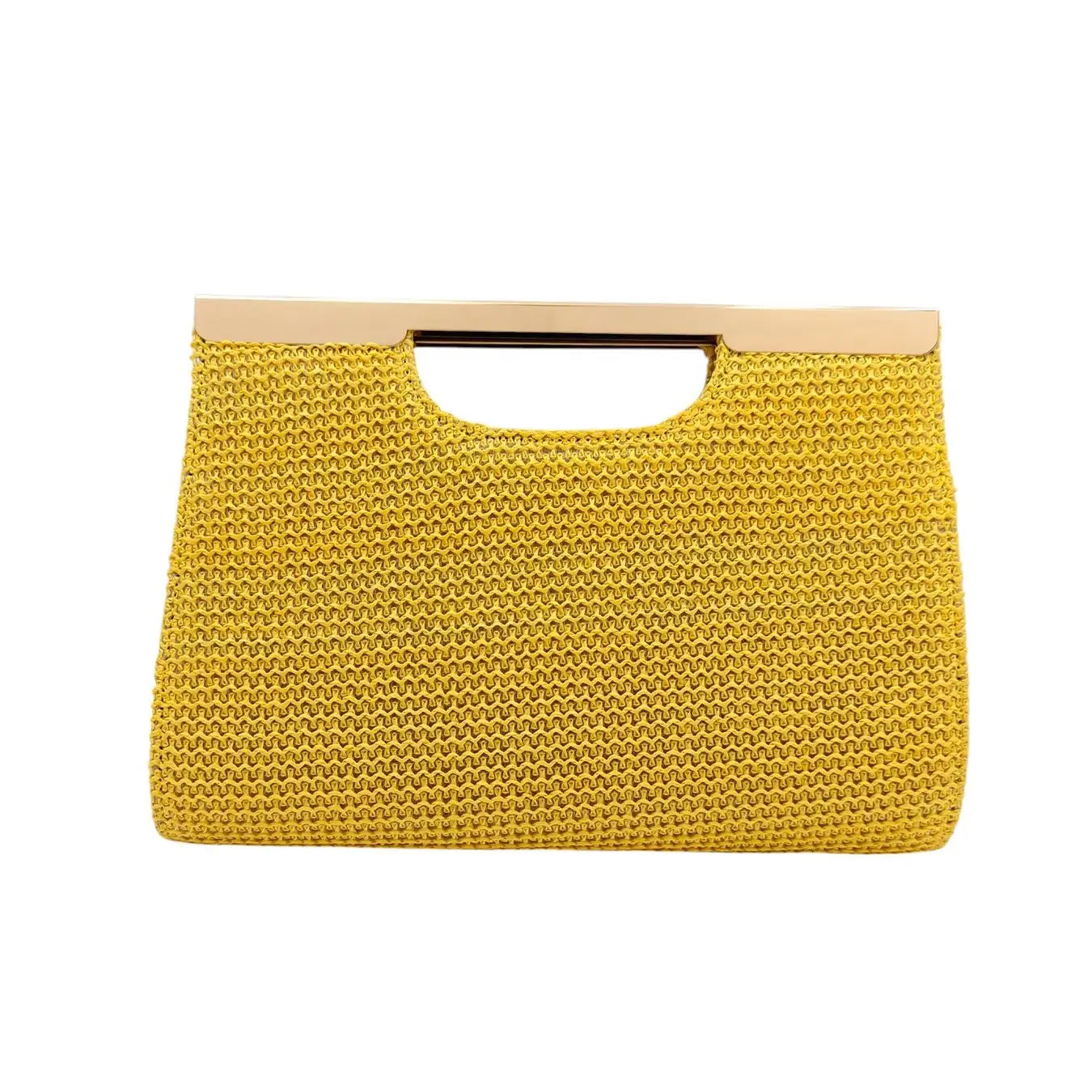 2026 New Lemon Yellow Woven Women Clutch, Minimalist Lazy Summer Vibe, Lightweight & Large Capacity, Flat Envelope Bag Design. H