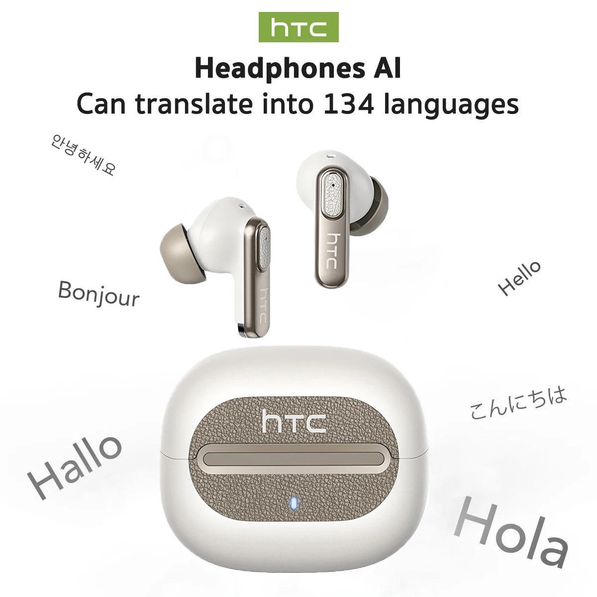Bluetooth Headset AI Translation Real-time 134 Languages In-Ear Comfort Surround Sound for Travel Work HTC NE60 TWS Earbuds