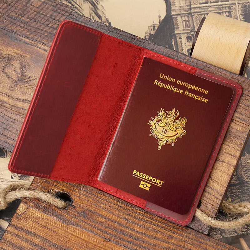 Francais Passport Cover Genuine Leather with Original French Logo | 100% Real Leather Travel Document Holder for Men Women Gift