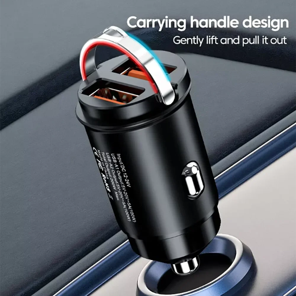 Universal 200W QC PD Mini Car Fast Charger 12-24V Lighter Fast Charging Car USB Charger for Xiaomi Samsung Huawei iPhone Power