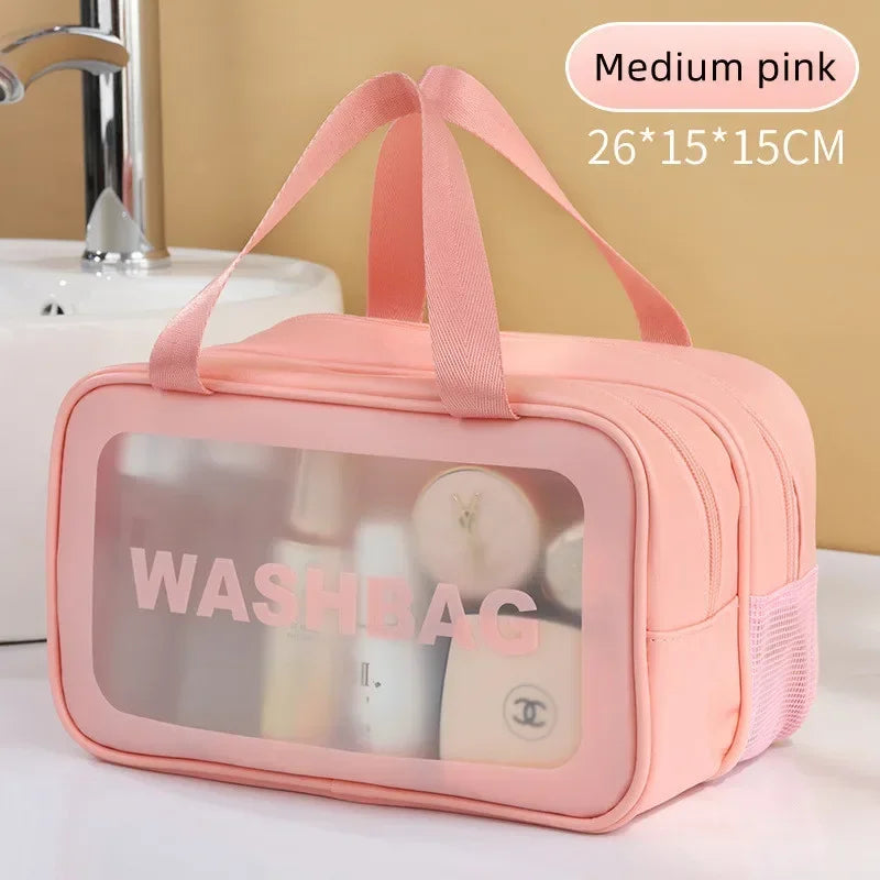 Dry-Wet Separation Double Transparent PU Mini Pouch Bag Portable Washing Bag Cosmetic Storage Bag Travel Fitness Essentials