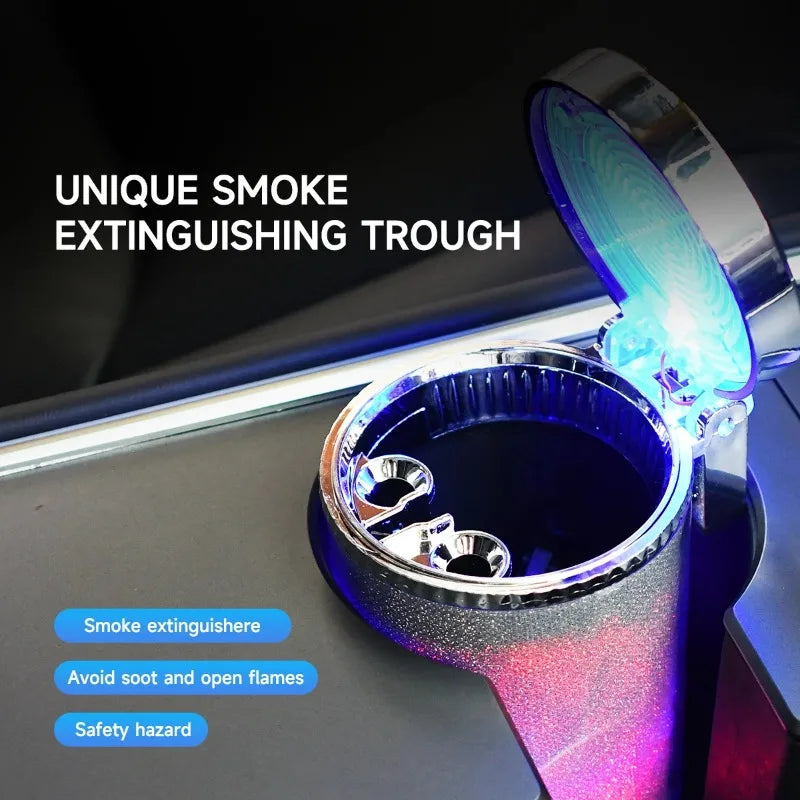 Car Ashtray With LED Light Multifunctional Airtight Lid Vehicle Cup Holder Air Vent Ashtray Trash Can Car Interior Decoration