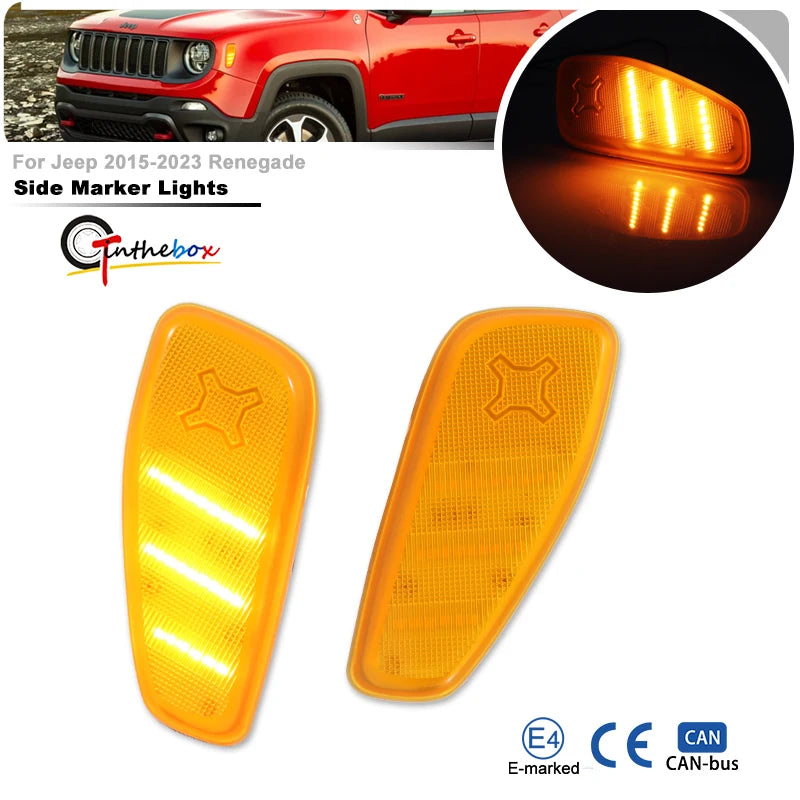 2pieces Car Led Side Marker Turn Signal Light For Jeep Renegade BU 2014-2021 Full Led Turn Signal Lamps Amber Color