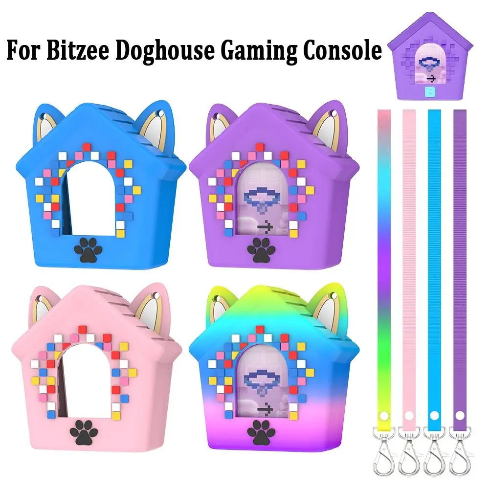 Silicone Game Console Protective Case with Lanyard Full Coverage Shockproof Cover Skin Anti-Scratch Cartoon for Bitzee Doghouse