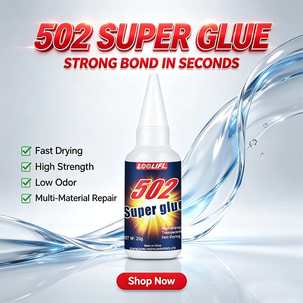 20g Clear 502 Super Instant Glue Fast Curing Strong Bond Low Odor Multi Material Repair Adhesive for Metal Plastic Wood Ceramic