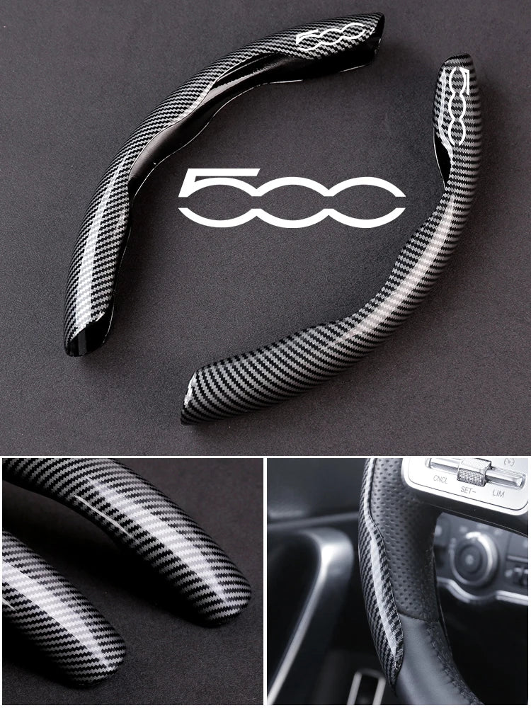 Car Carbon Fiber Texture Steering Wheel Cover For Fiat 500 500c 500l 500e 500x Bravo Punto Panda Ducato Tipo Toro Siena Stilo