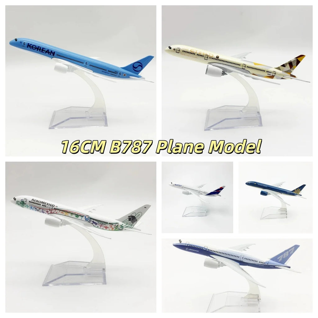 16cm Diecast Plane Model B787 Series Metal 1/400 Scale Airplane Toy Replica Miniature Aviation Collectible Aircraft For Display