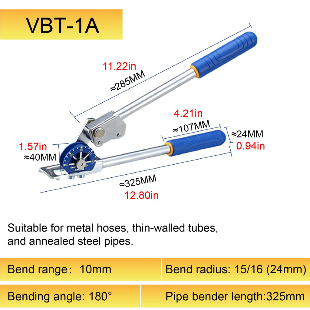 VBT Manual Copper Tube Bender Pipe Bending Tool for HVAC Brake Fuel Line 6 8 10mm Portable Handheld Bender