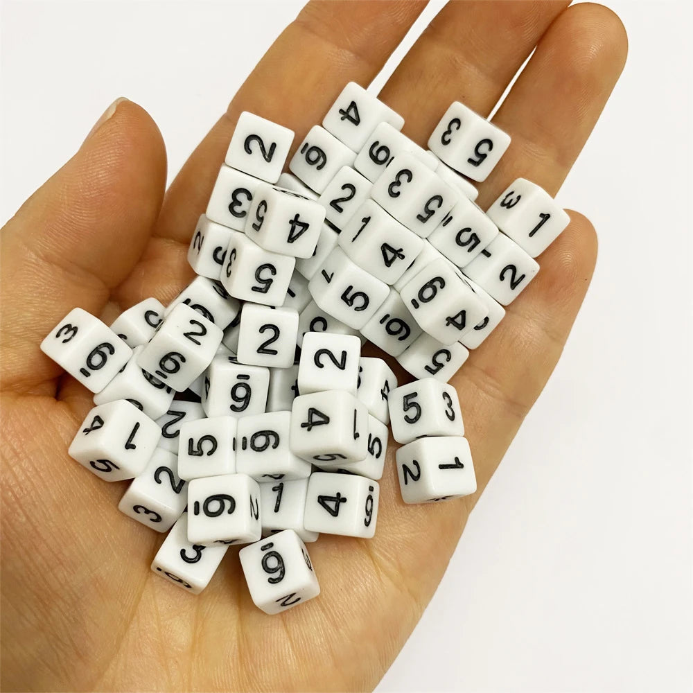50Pcs/lot 8*8*8mm 6colors Plastic White Gaming Dice Standard Six Sided Cube For Decider Birthday Parties Board Game