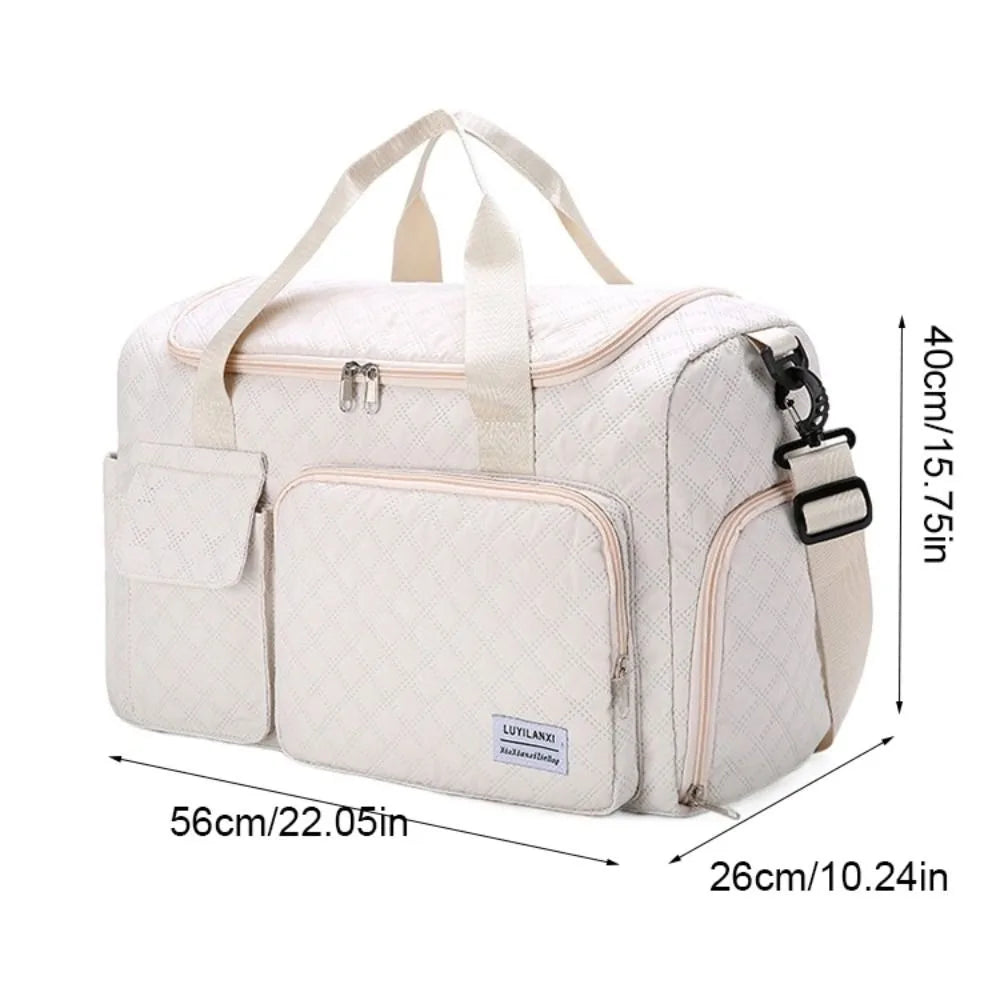 Simple Quilted Travel Duffle Bag Solid Color Oxford Sports Tote Bag Single Shoulder Foldable Travel Handbag Girl