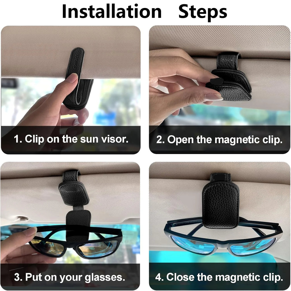 Car Sunglass Holder for Car Visor Sunglasses Clip Magnetic Leather Glasses Eyeglass Holder Truck Car Accessories for Women Men