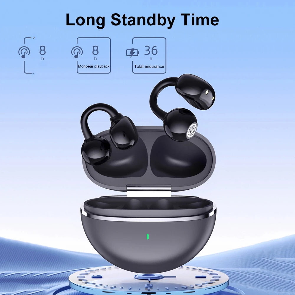 KEBIDUMEI Open Ear Bluetooth 6.0 Earphones Ear Clip Wireless Earbuds Sports Noise Reduction Headphones HD Call Gaming Headsets