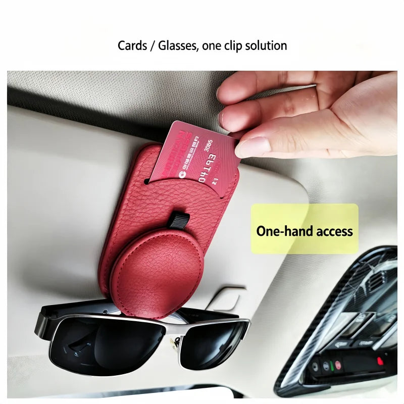 Car Sunglasses Bracket Sunshade Glasses Clip Multi functional Leather Glasses Hanger Portable Ticket Card Clip Car Accessories