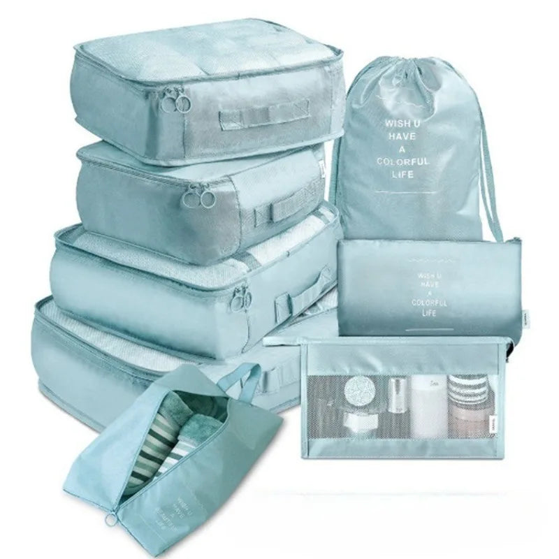 8Pcs Travel Organizer Storage Bags Wardrobe Cube Suitcase Packing Cubes Set Storages Luggage Clothes Shoe Pouch Folding