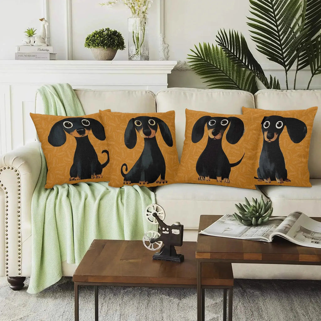 Pet Lover Dachshund Pillow Covers, Cartoon Black Tan Dog Art Throw Pillow Cases, Cozy Home Decor Cushion Covers for Couch Bed