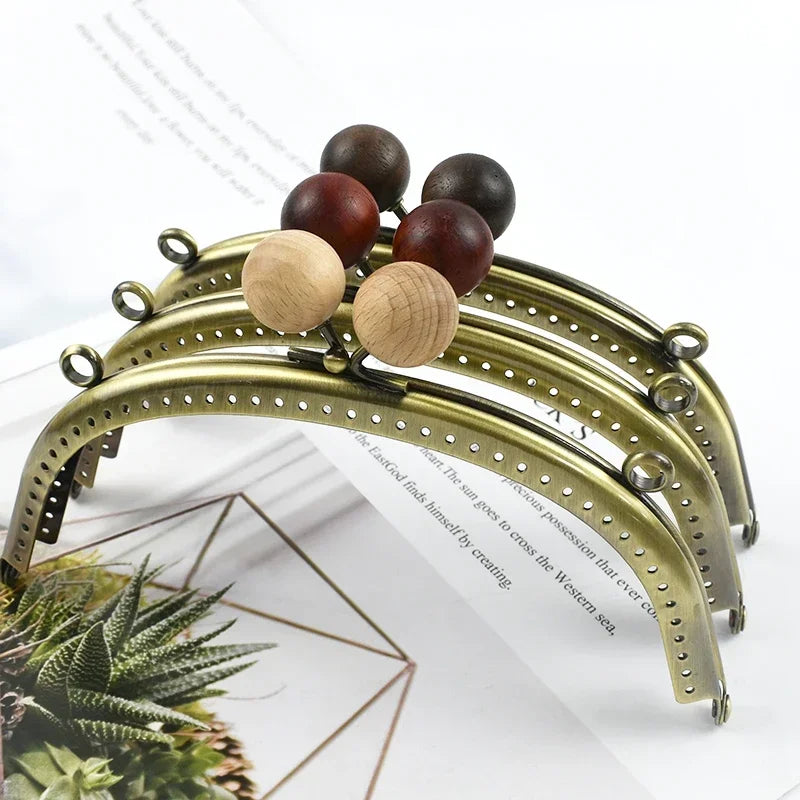 1/2/5Pcs Metal Wood Bead Purse Frame 12.5/16.5/20.5cm Wallet Kiss Clasp Bag Handle DIY Handmade Leather Craft Sewing Accessories