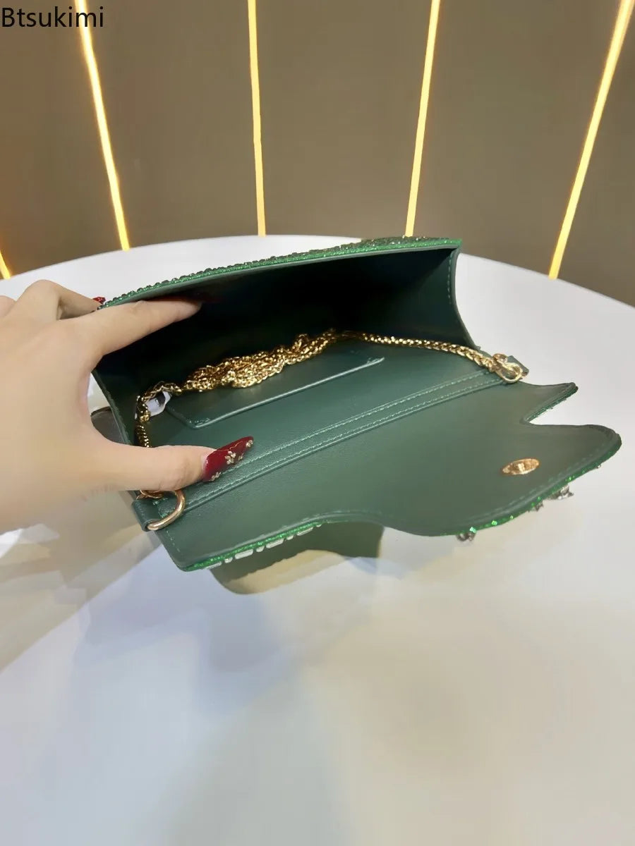 New Ladies Luxury Crystals Evening Bags Sparkling Diamond Dinner Party Dress Bags Metal Chain Wedding Clutch Purses and Handbags